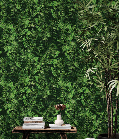 Green Leaves Pattern Wallpaper Mural. Botanical Wall Mural. #6744