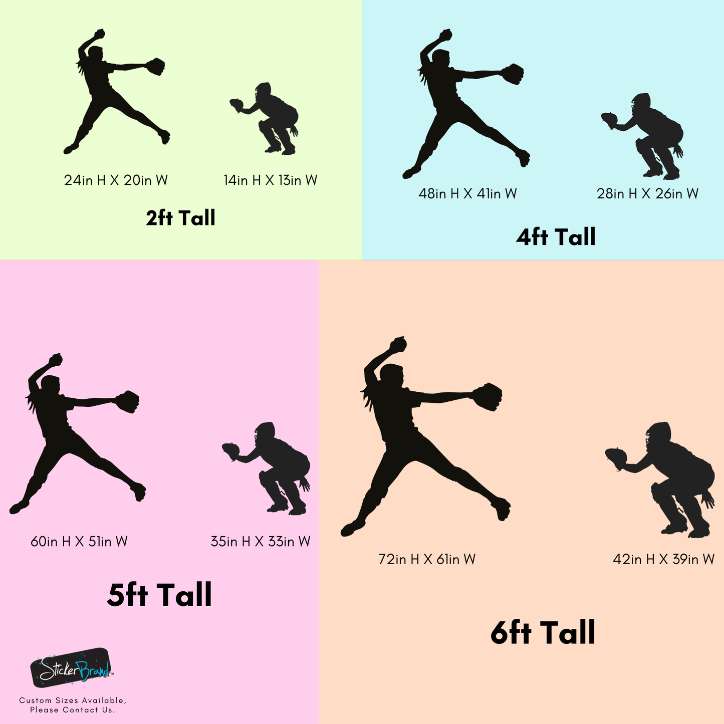 Softball Pitcher and Catcher Wall Decal Sticker. Sports-Themed Decor. #6758