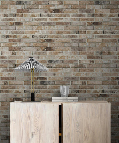 Brick Pattern Wallpaper Mural. Light Tan and Brown Color. #6801