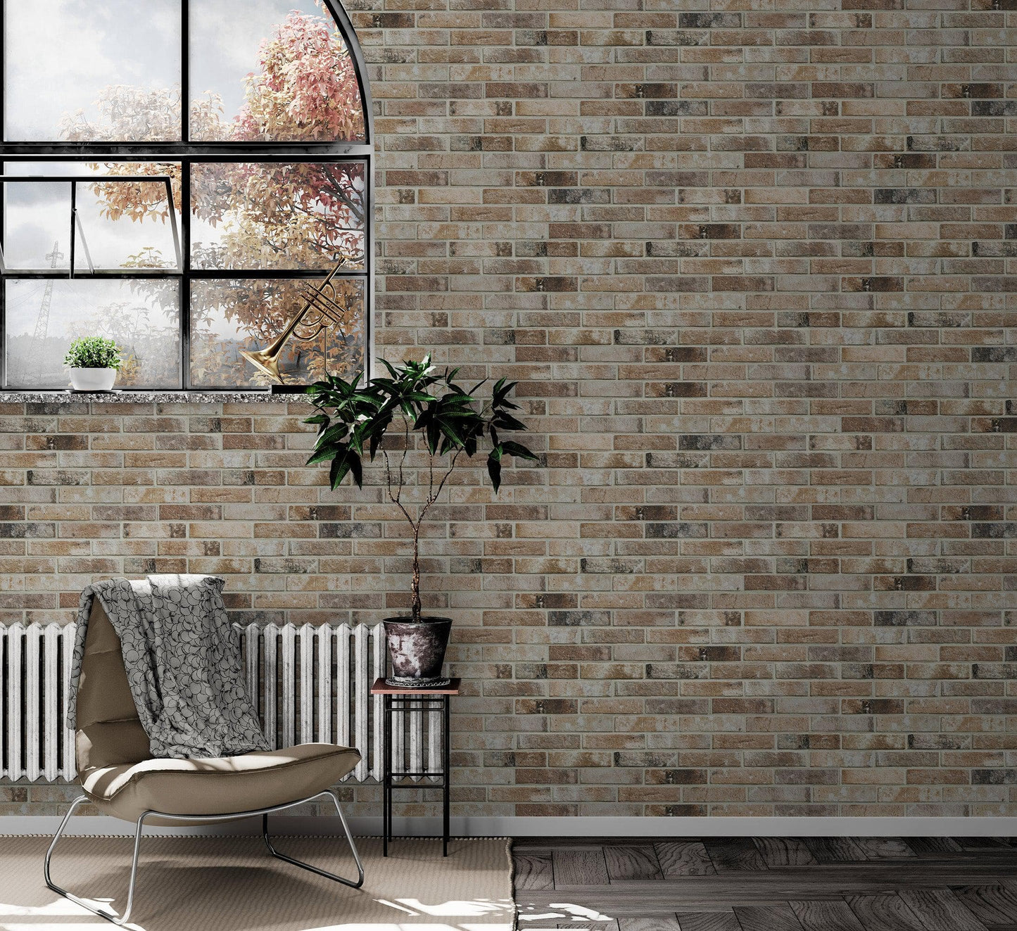 Brick Pattern Wallpaper Mural. Light Tan and Brown Color. #6801