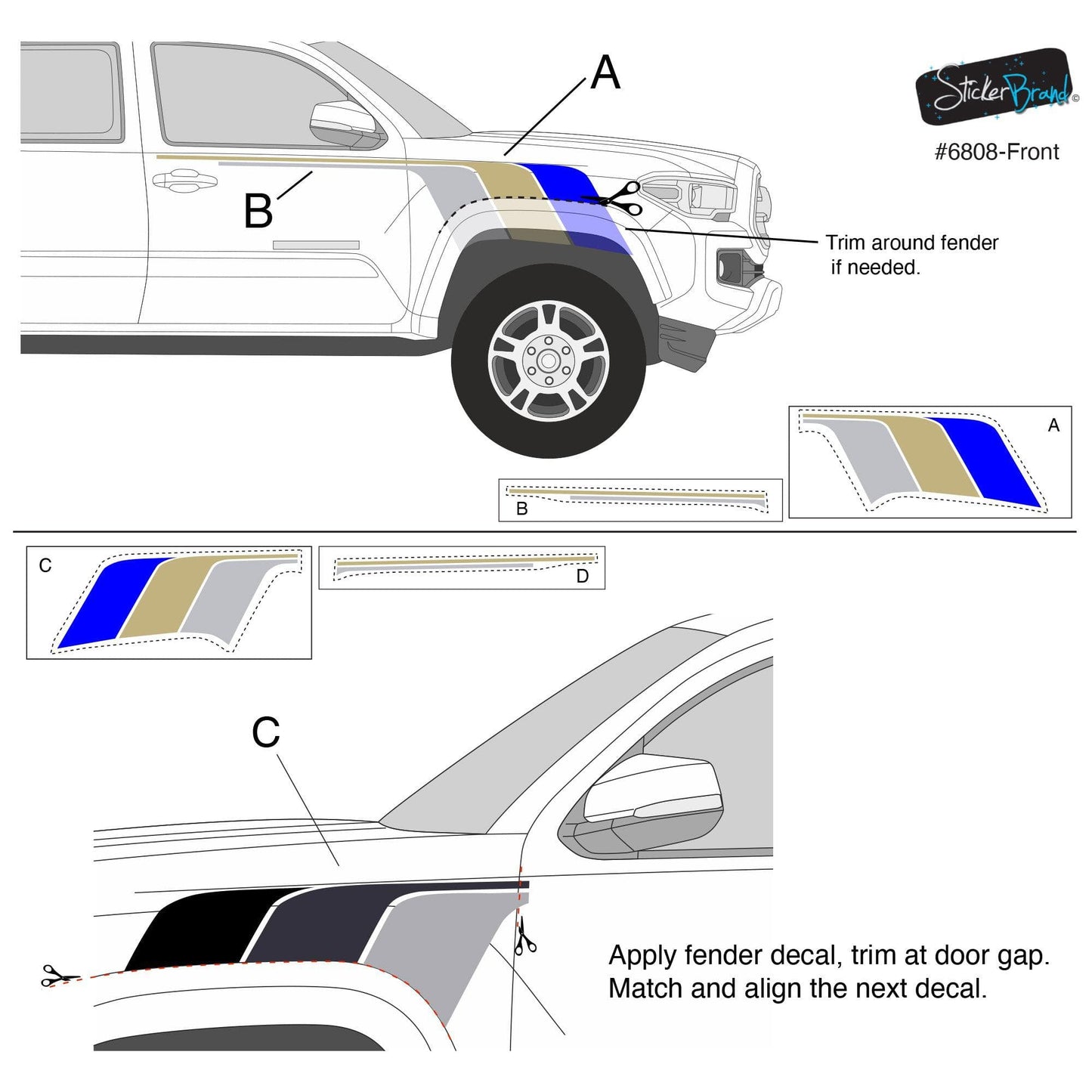 Retro Racing Stripes Fender Decal Sticker. Toyota Tacoma. #6808