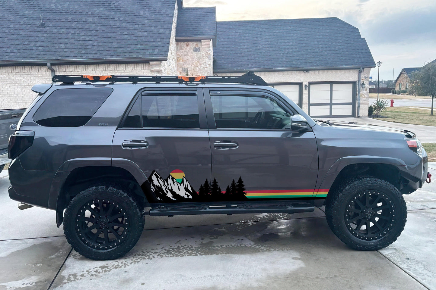 Mountain Forest Sunset Truck/Car Decal. Yellow, Orange, Red Color Scheme. #6811