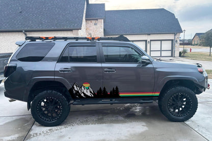 Mountain Forest Sunset Truck/Car Decal. Yellow, Orange, Red Color Scheme. #6811