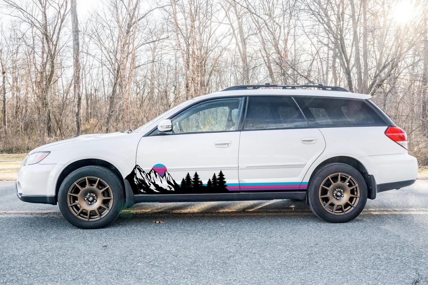 Mountain Forest Sunset Truck/Car Decal. Yellow, Orange, Red Color Scheme. #6811