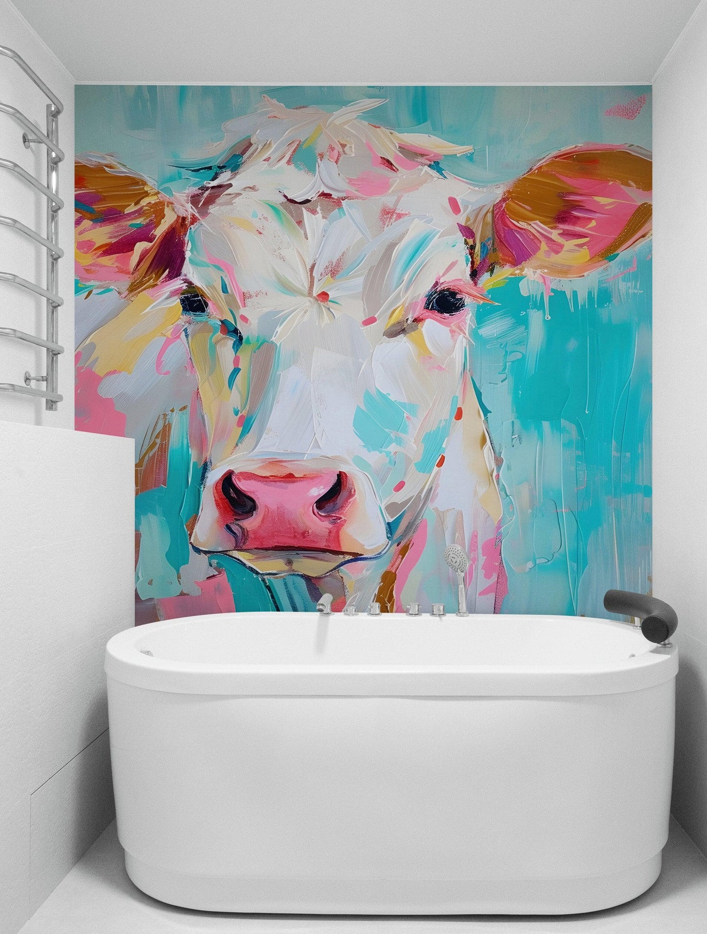 Rustic Colorful Cow Wall Mural Wallpaper. #6823