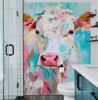 Rustic Cow Wall Mural. Farmhouse Wall Mural Wallpaper Decor. Country Theme Kitchen Decor. #6823