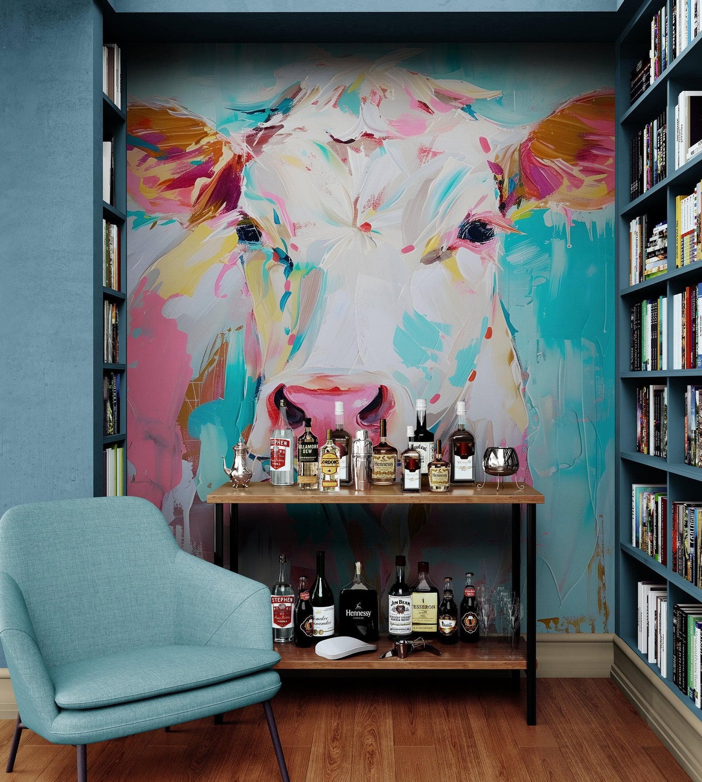 Rustic Colorful Cow Wall Mural Wallpaper. #6823