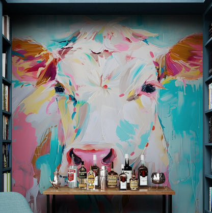 Rustic Colorful Cow Wall Mural Wallpaper. #6823