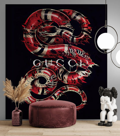 Gucci Inspired Snake Over Black Background Wallpaper Mural #6825