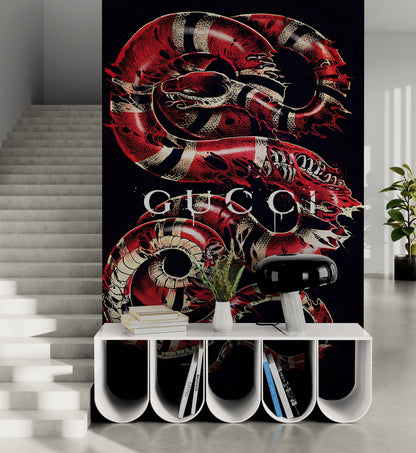 Gucci Inspired Snake Over Black Background Wallpaper Mural #6825