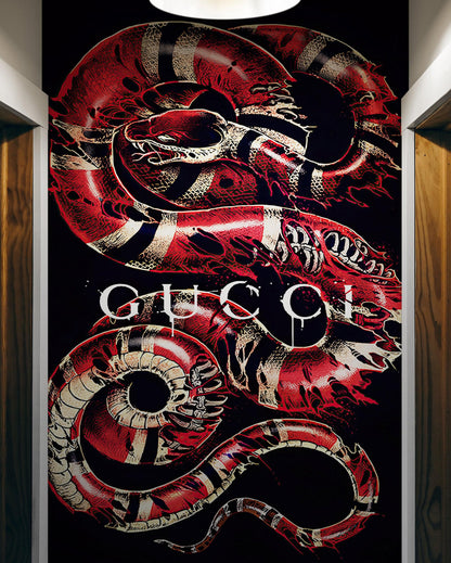 Gucci Inspired Snake Over Black Background Wallpaper Mural #6825