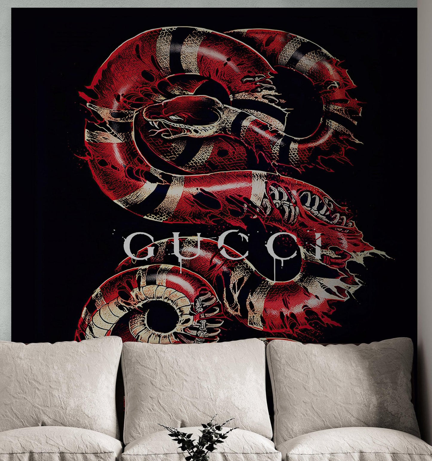 Gucci Inspired Snake Over Black Background Wallpaper Mural #6825