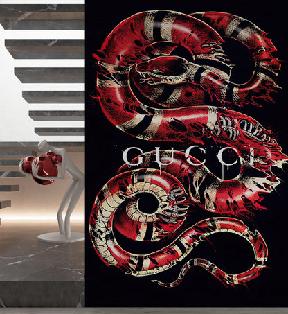 Gucci Inspired Snake Over Black Background Wallpaper Mural #6825