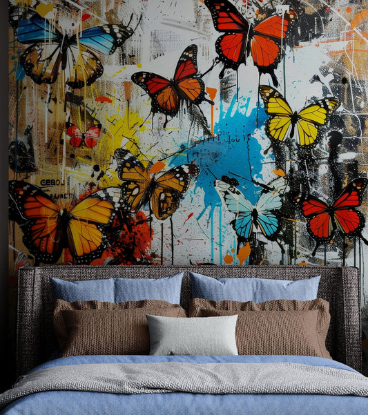 Butterflies Graffiti Style Wallpaper Mural. #6828