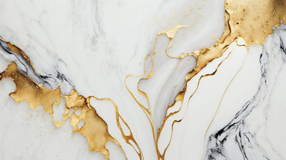 Gold Ink Splash on White Marble Slate Wall Mural Wallpaper #6840