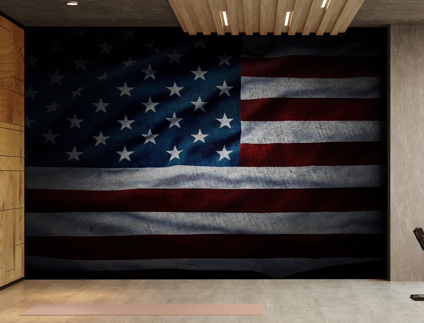 USA Flag Waving Wallpaper Mural – Patriotic Peel and Stick American Flag. #6857