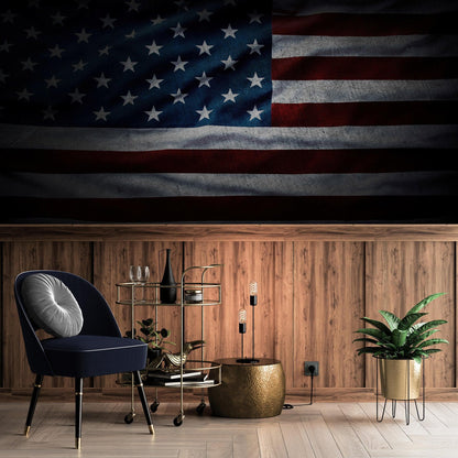 USA Flag Waving Wallpaper Mural – Patriotic Peel and Stick American Flag. #6857