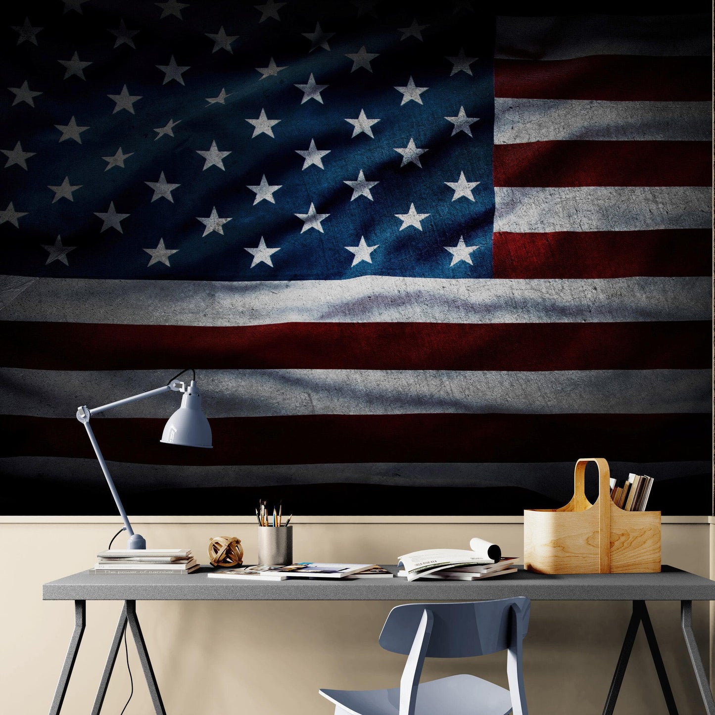 USA Flag Waving Wallpaper Mural – Patriotic Peel and Stick American Flag. #6857