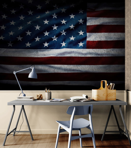 USA Flag Waving Wallpaper Mural – Patriotic Peel and Stick American Flag. #6857