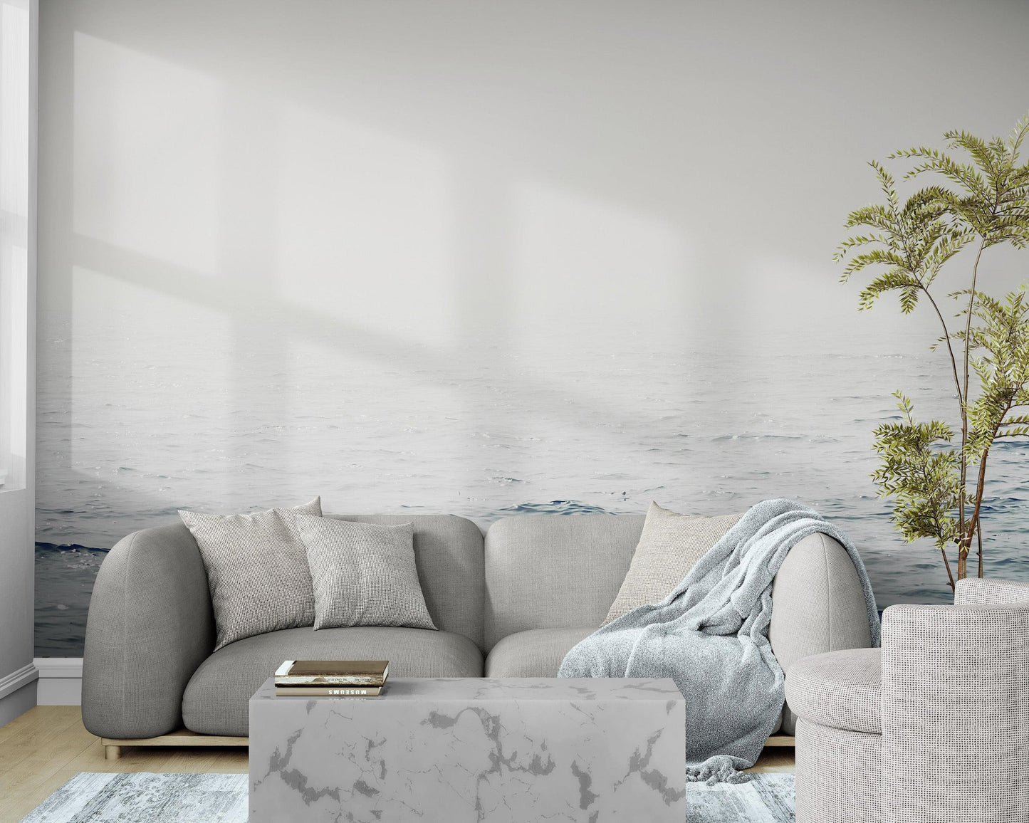 Serene Foggy Ocean Waves Wallpaper Mural. #6859