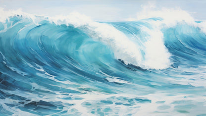 Artistic Painting of Blue Ocean Wave Wall Mural. #6870