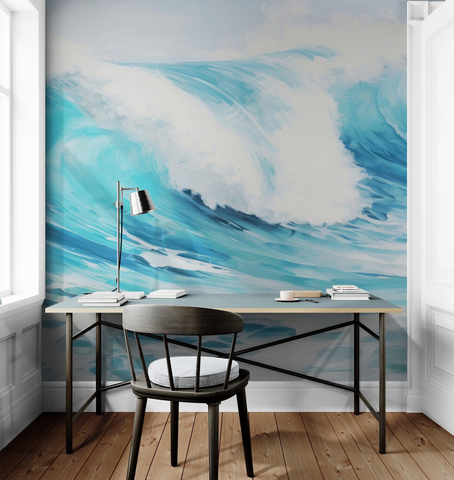 Artistic Painting of Blue Ocean Wave Wall Mural. #6870