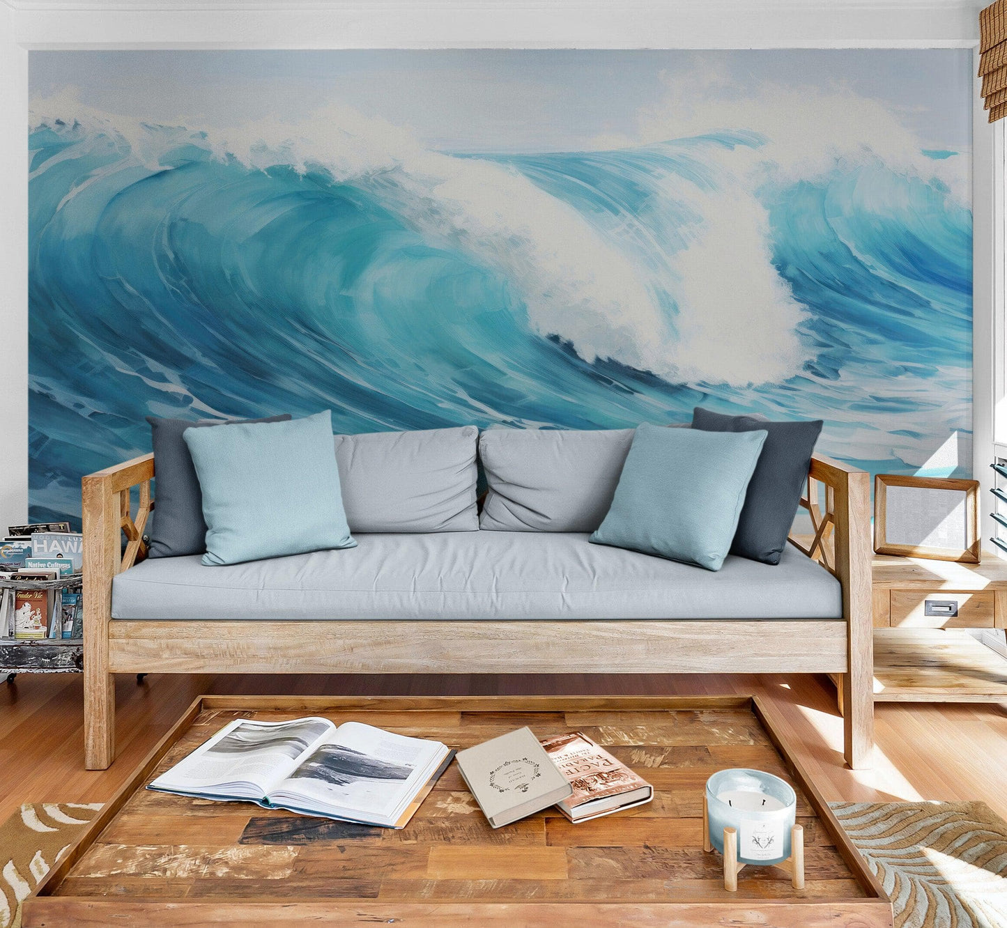 Artistic Painting of Blue Ocean Wave Wall Mural. #6870