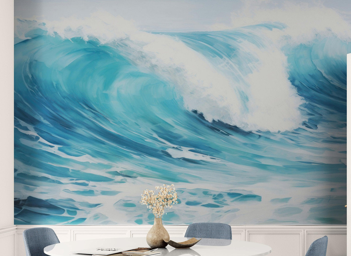 Artistic Painting of Blue Ocean Wave Wall Mural. #6870