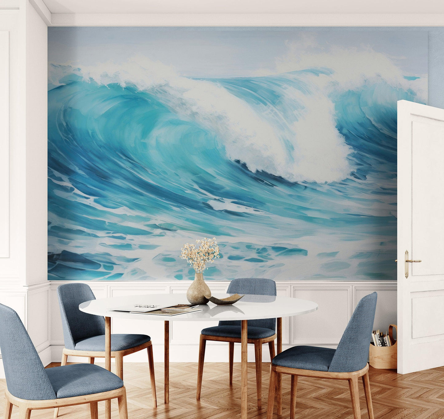 Artistic Painting of Blue Ocean Wave Wall Mural. #6870