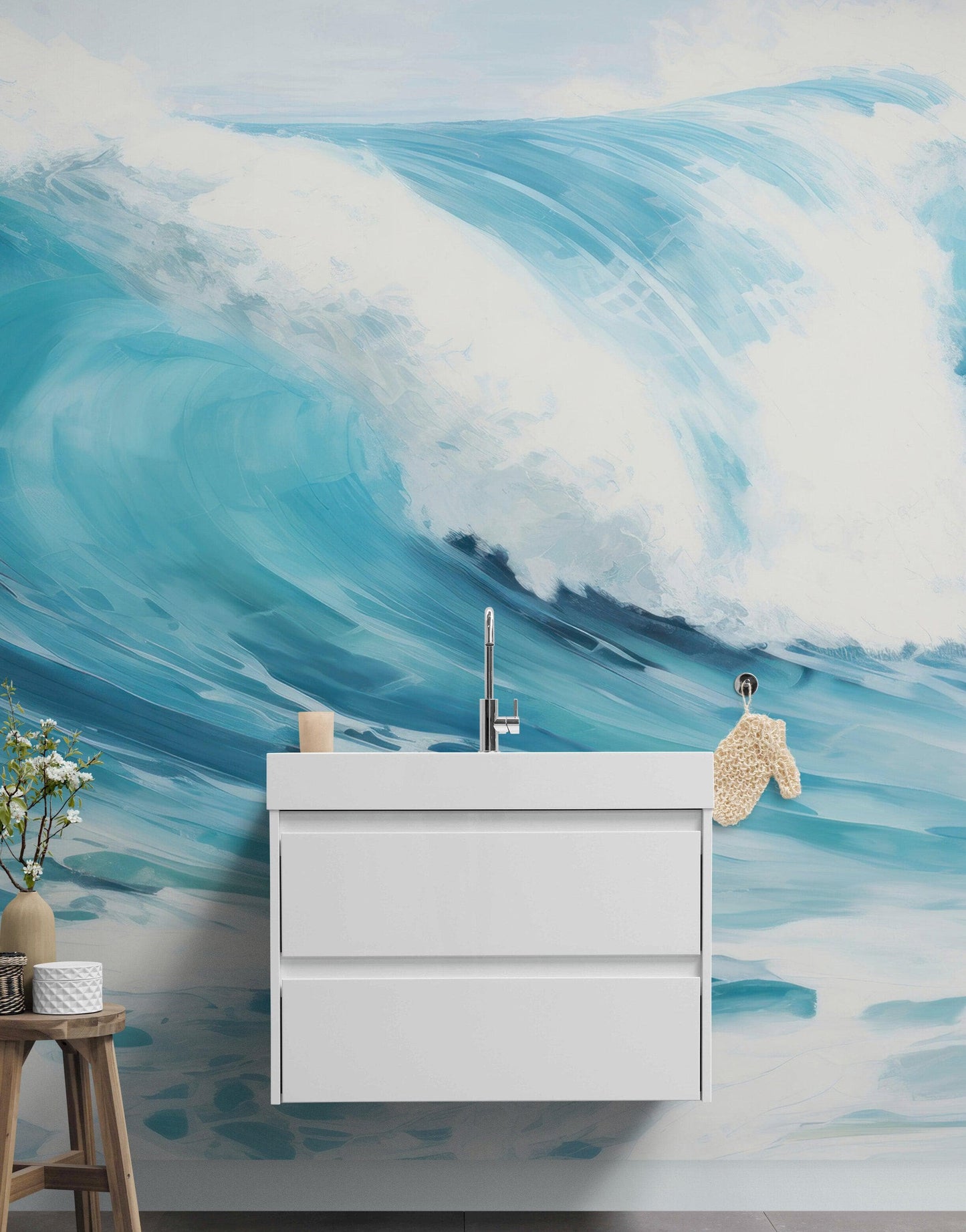 Artistic Painting of Blue Ocean Wave Wall Mural. #6870