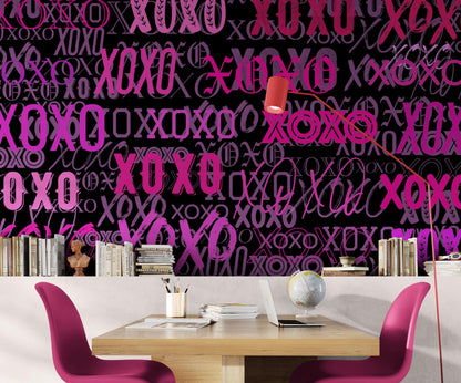 Pink XOXO Wallpaper Mural – Stylish Chic Glamour Girl’s Room Decor. #6899