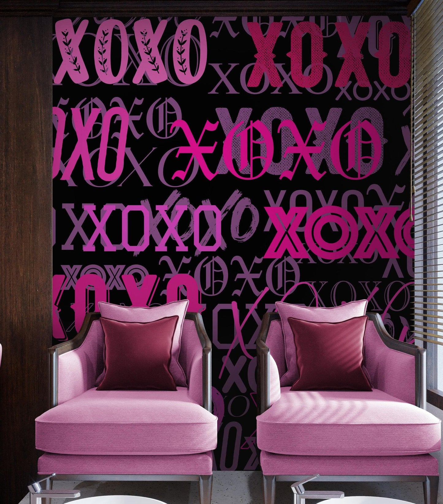 Pink XOXO Wallpaper Mural – Stylish Chic Glamour Girl’s Room Decor. #6899