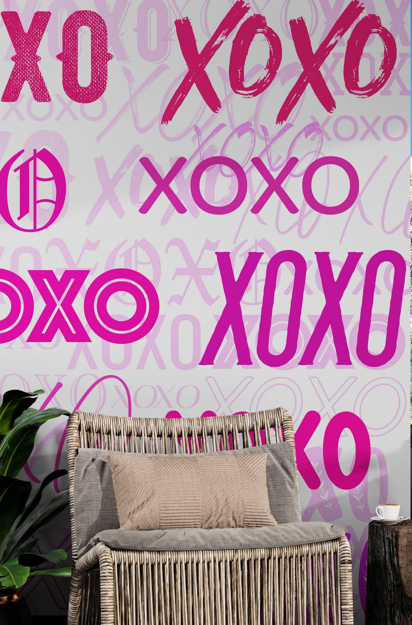 Pink XOXO Wallpaper Mural – Stylish Chic Glamour Girl’s Room Decor. #6899