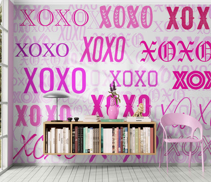 Pink XOXO Wallpaper Mural – Stylish Chic Glamour Girl’s Room Decor. #6899