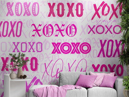 Pink XOXO Wallpaper Mural – Stylish Chic Glamour Girl’s Room Decor. #6899