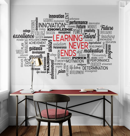 Office Wall Quote Wallpaper Mural. Learning Never Ends Motivational Business Quote. #6927