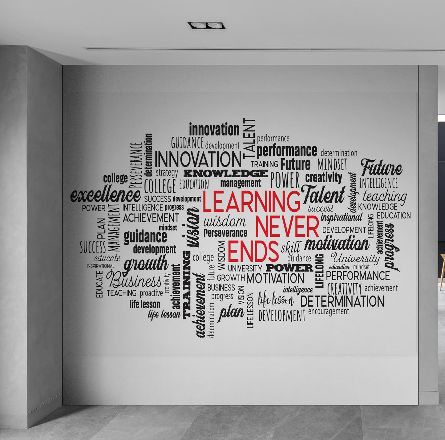 Office Wall Quote Wallpaper Mural. Learning Never Ends Motivational Business Quote. #6927