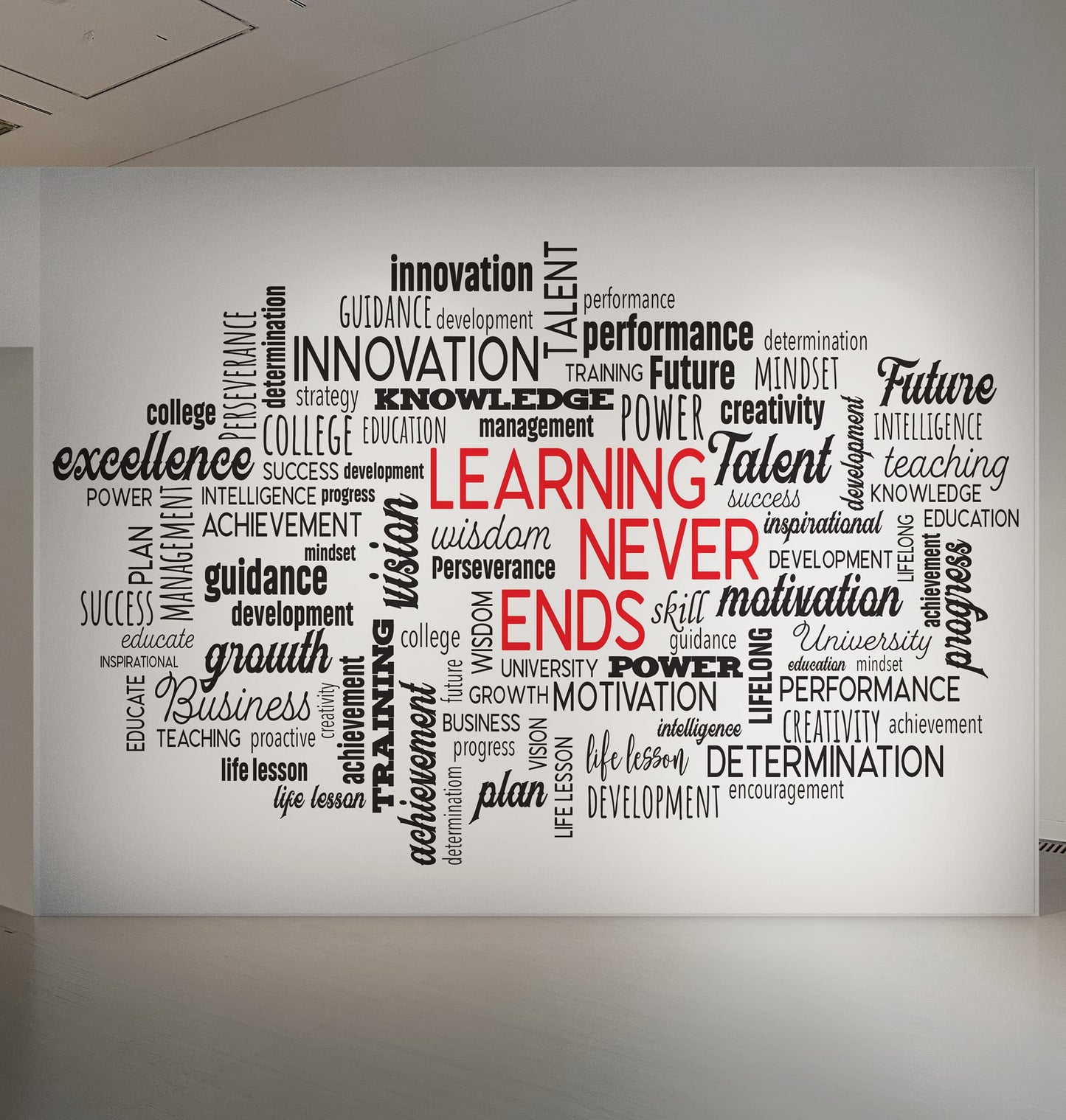 Office Wall Quote Wallpaper Mural. Learning Never Ends Motivational Business Quote. #6927