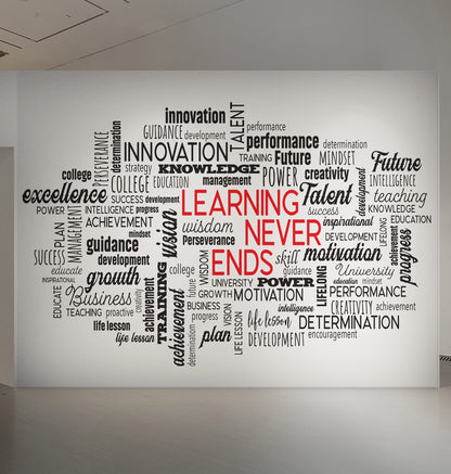 Office Wall Quote Wallpaper Mural. Learning Never Ends Motivational Business Quote. #6927