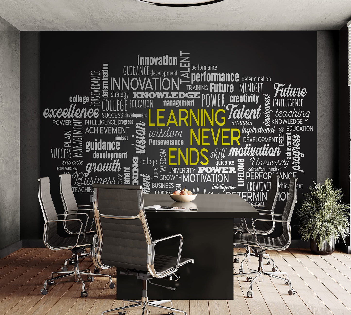 Office Wall Quote Wallpaper Mural. Learning Never Ends Motivational Business Quote. #6927