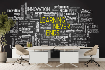 Office Wall Quote Wallpaper Mural. Learning Never Ends Motivational Business Quote. #6927