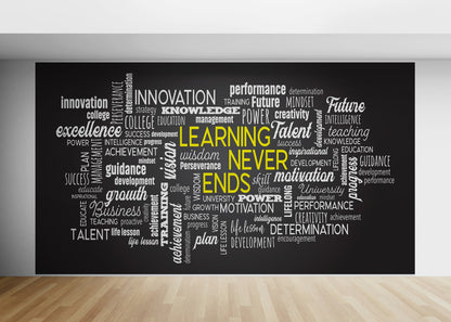 Office Wall Quote Wallpaper Mural. Learning Never Ends Motivational Business Quote. #6927