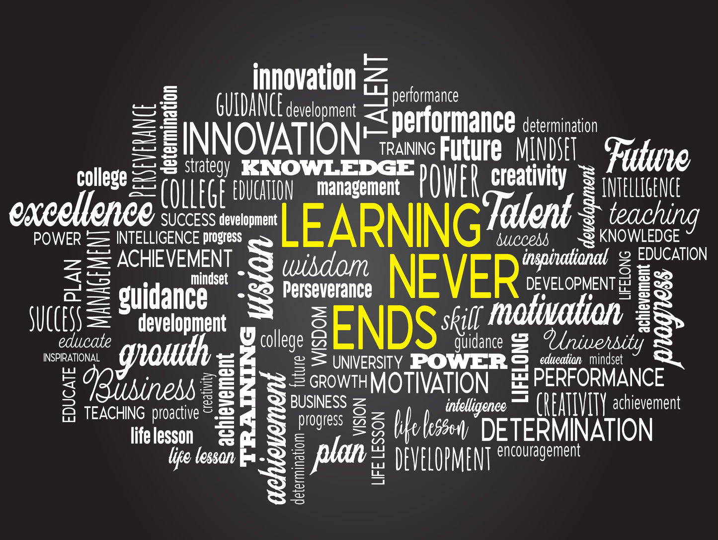 Office Wall Quote Wallpaper Mural. Learning Never Ends Motivational Business Quote. #6927