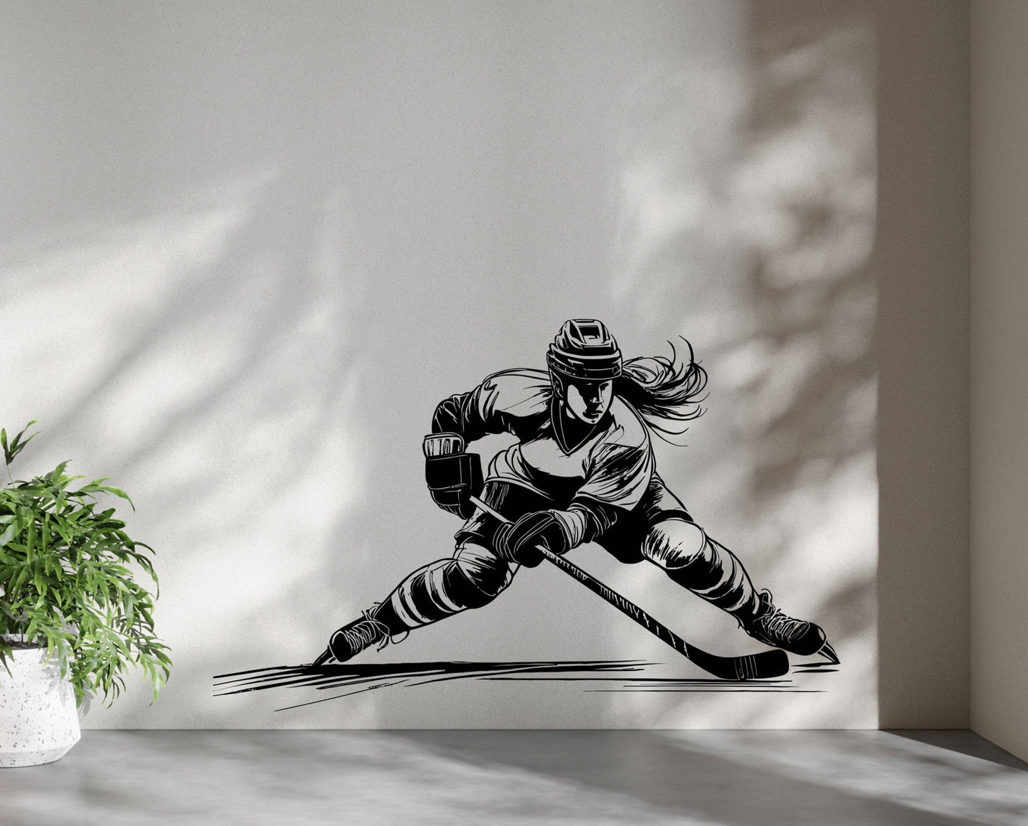 Female Hockey Player Wall Decal. #6957