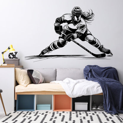 Female Hockey Player Wall Decal. #6957
