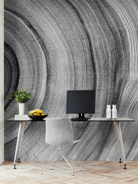 Black and White Tree Rings Wood Grain Circle Pattern. #6971