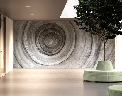 Black and White Tree Rings Wood Grain Circle Pattern. #6971