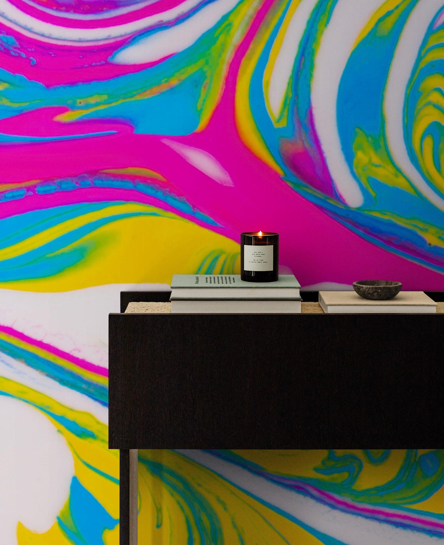 Vibrant Neon Ink Swirl Wallpaper. Abstract Pink, Yellow & Blue Colors. #6980