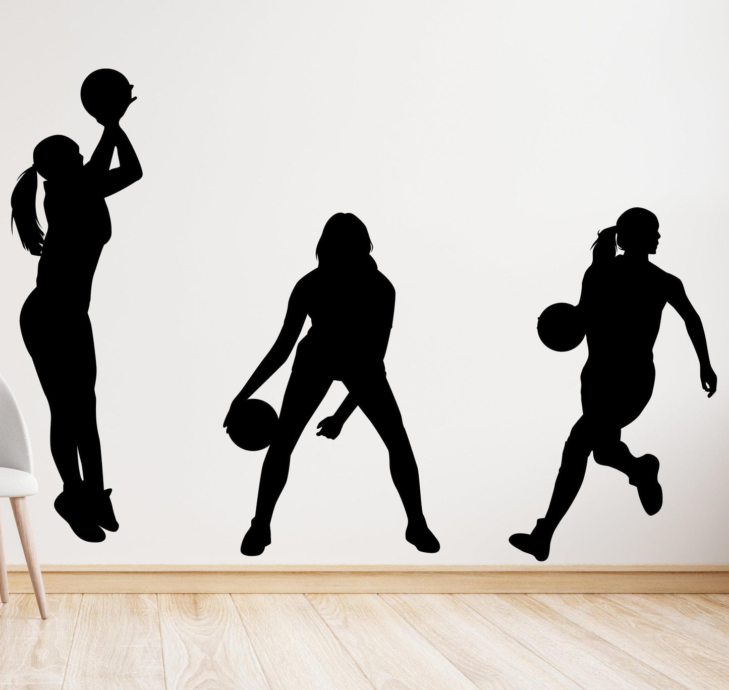 Set of 3 Female Basketball Player Wall Decals. #6982