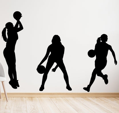 Set of 3 Female Basketball Player Wall Decals. #6982